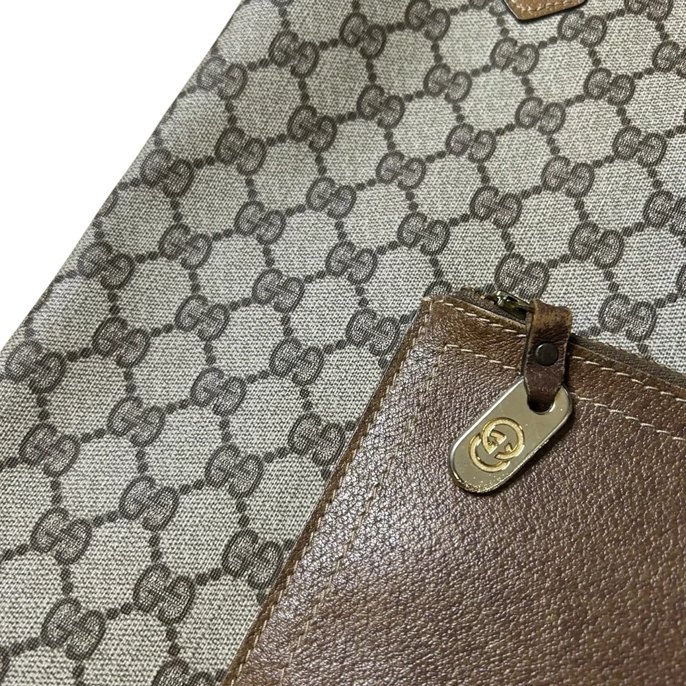 GUCCI Vintage GG Supreme Web Tote Bag Monogram Canvas Brown Leather Italy - Picture 5 of 16
